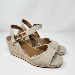 Lucky Brand Womens Mindra Tan Espadrille Wedge Sandal Size 8M Open Toe Canvas